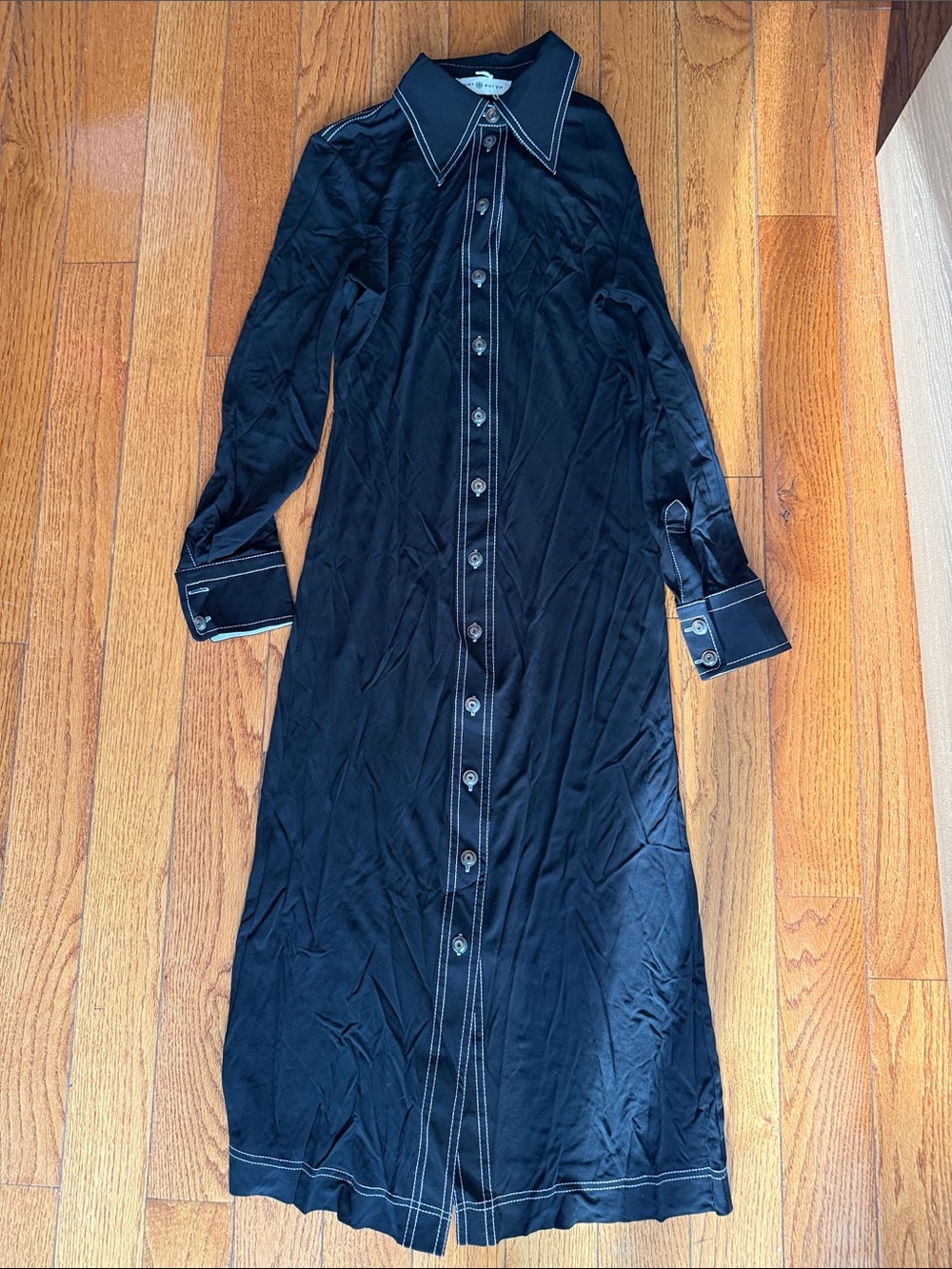 Tory Burch Black Maxi Button-Front Dress with Contrast Stitching